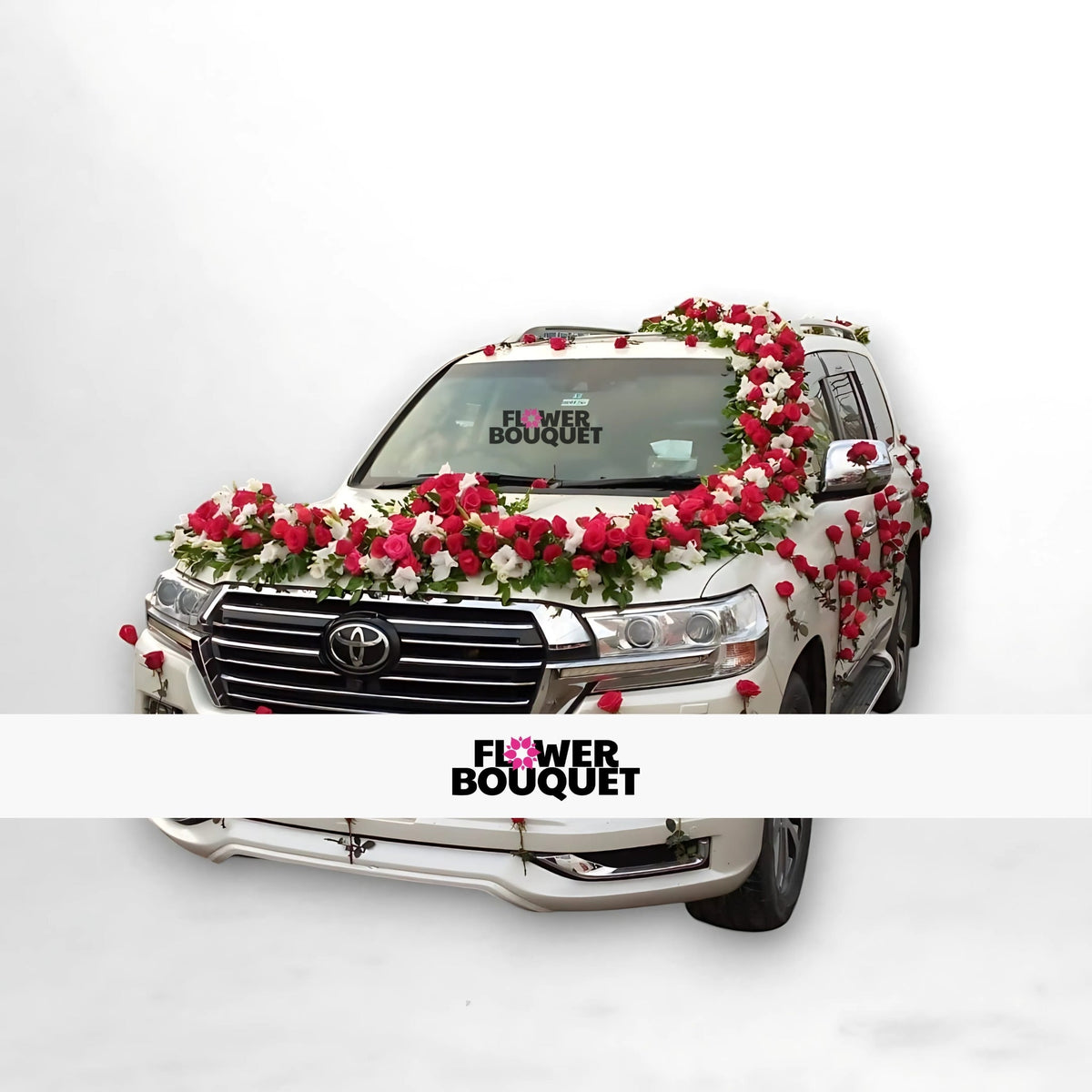 Luxurious Red and White Rose SUV Decoration