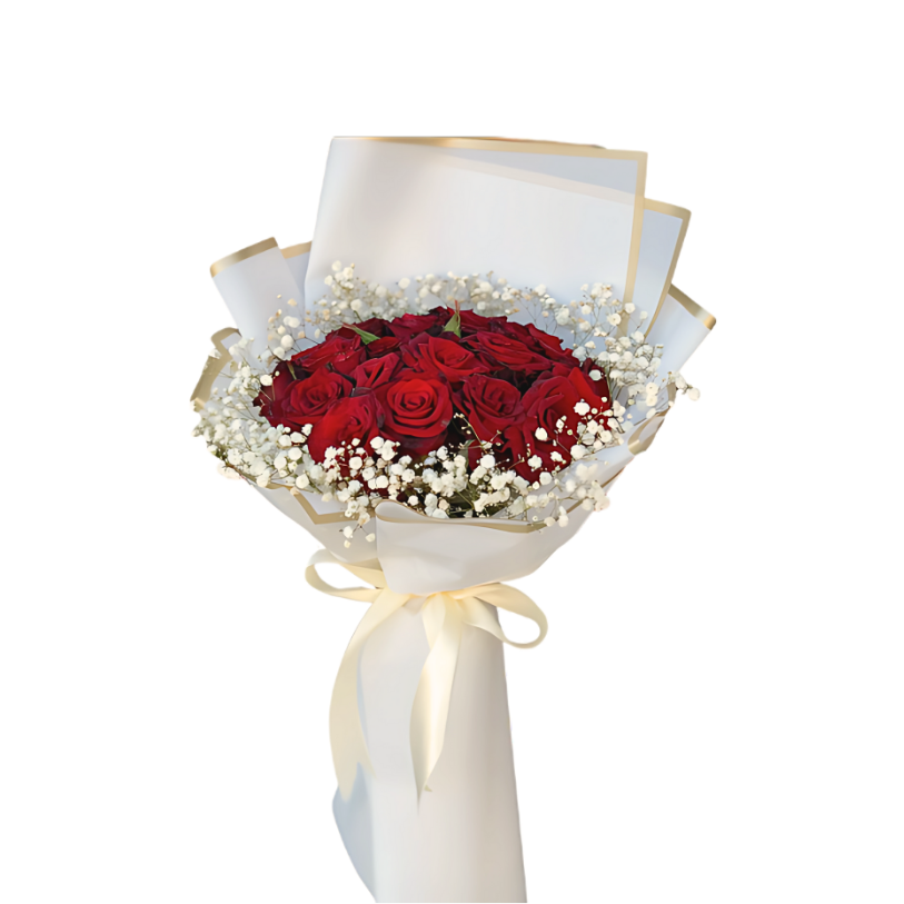 Luxury Red Roses with Baby’s Breath – Premium Bouquet