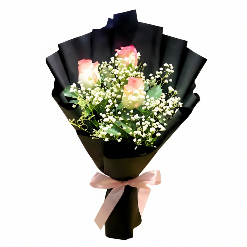 Elegant Black Wrapped Rose Bouquet