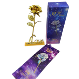 24K golden artificial rose in purple gift box – luxury romantic gift for wife or girlfriend