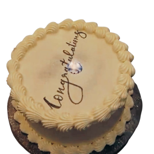 2 pounds round congratulations cake with white cream frosting and piped border