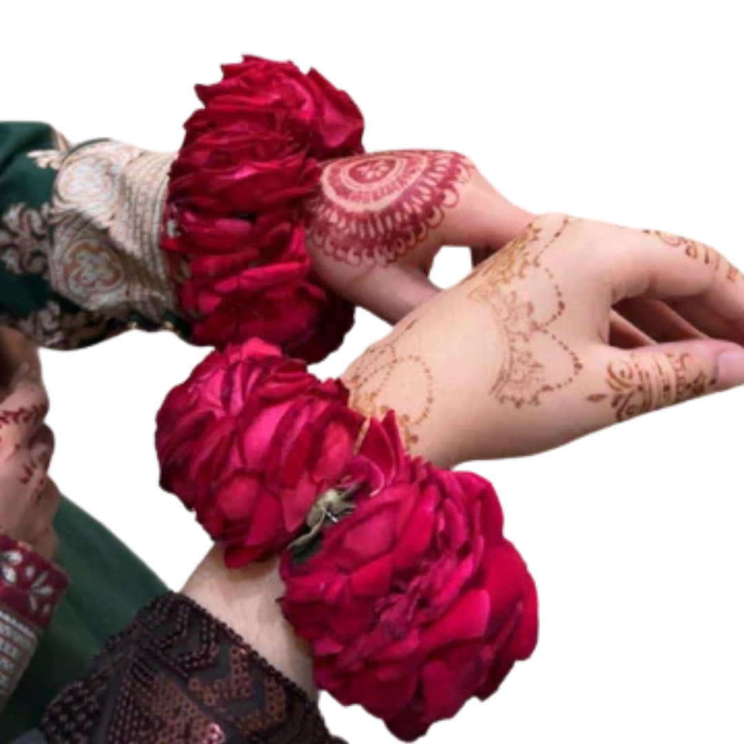 Floral Wrist Cuffs with Red Roses for Bridal Henna Ceremony