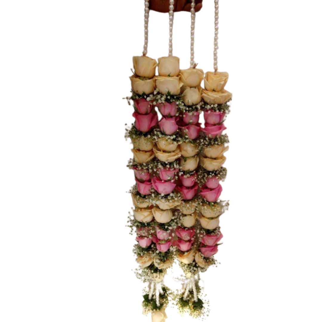 Elegant Floral Necklace with Pink and White Roses