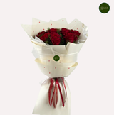 7 red roses bouquet with cream wrapping romantic gift arrangement