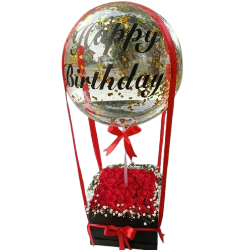 Balloon Gift Box with Red Roses and Confetti Balloon – Perfect for Birthdays & Romantic Gifts in Pakistan
