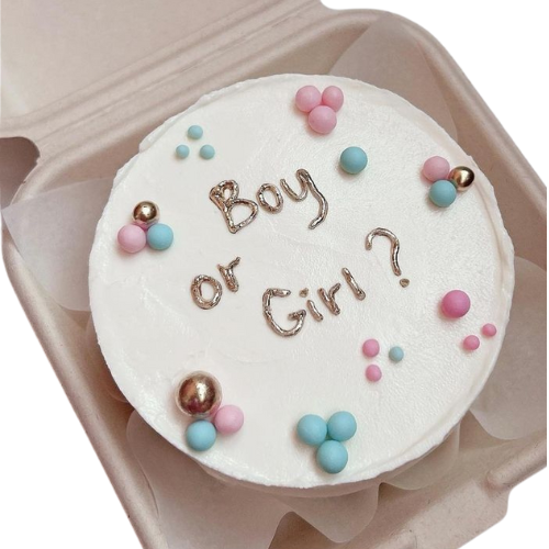 "Boy Girl Cake with pastel pink, blue, and golden decorations for baby shower gender reveal celebrations in Lahore, Karachi, and Islamabad"