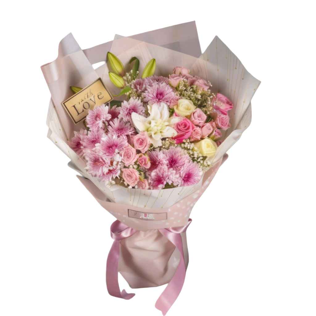 budget friendly big bouquet with white roses and chrysanthimum