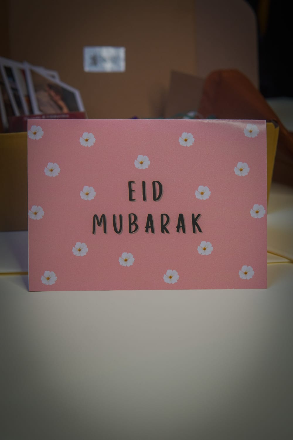 Cute pink Eid Mubarak card included in boys Eid gift box