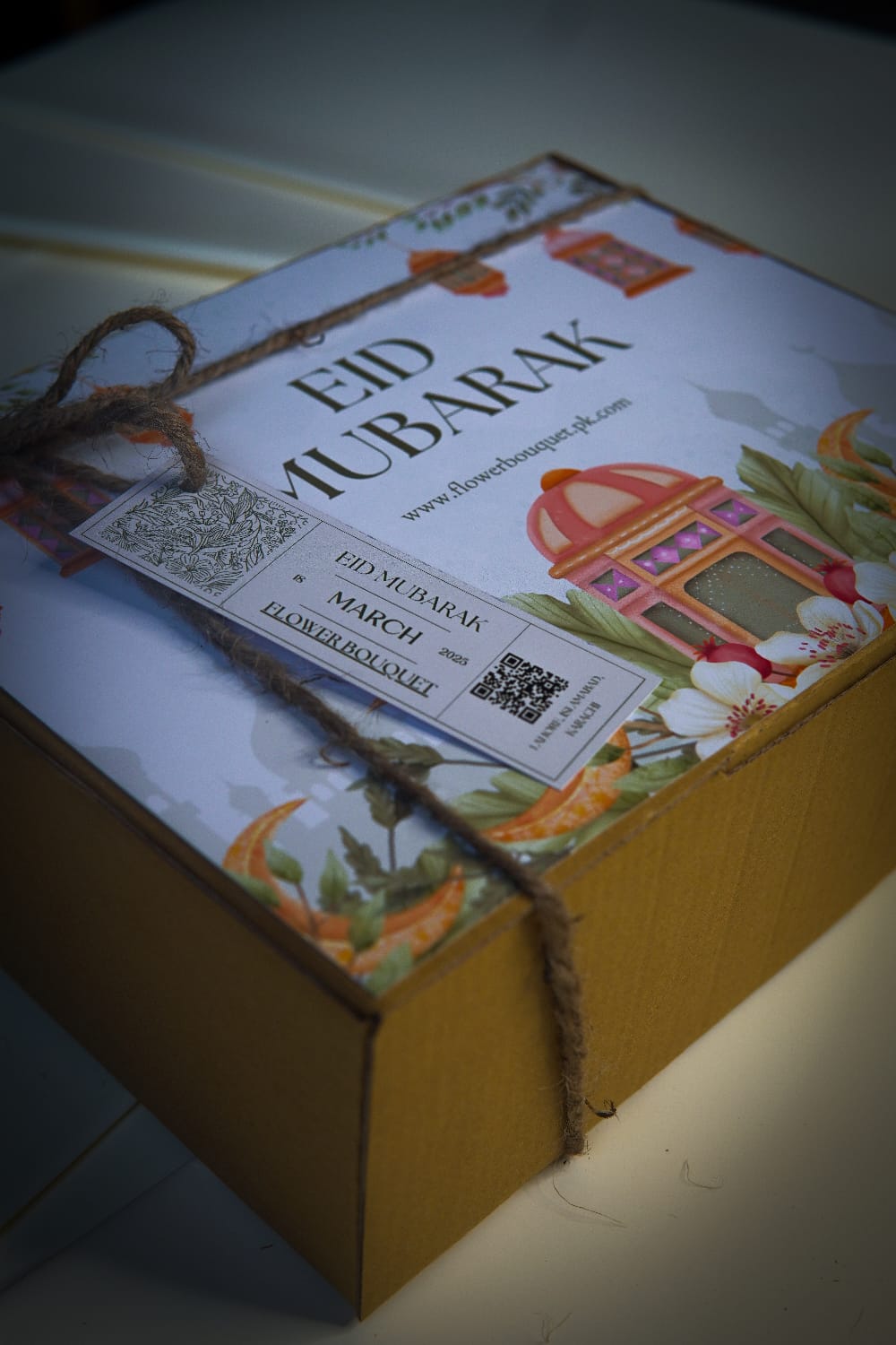 Eid gift box for boys with Scents N Stories perfume, chocolates, and floral Eid card