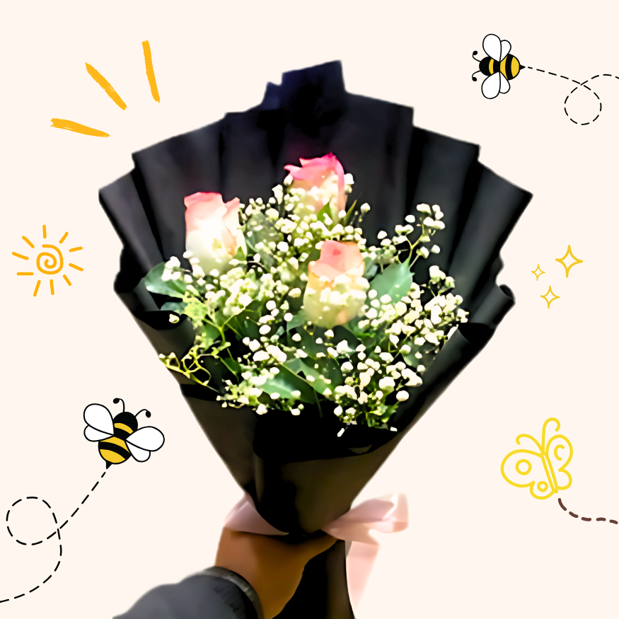 Elegant Black Wrapped Rose Bouquet
