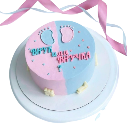 "Footprints Reveal Cake in pastel blue and pink with fondant baby footprints for gender reveal baby shower in Lahore, Karachi, and Islamabad"