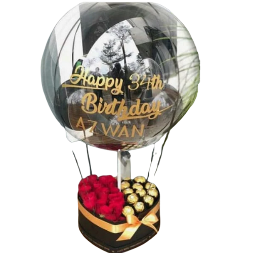 Heart Balloon Birthday Gift Box with Red Roses and Ferrero Chocolates – Pakistan