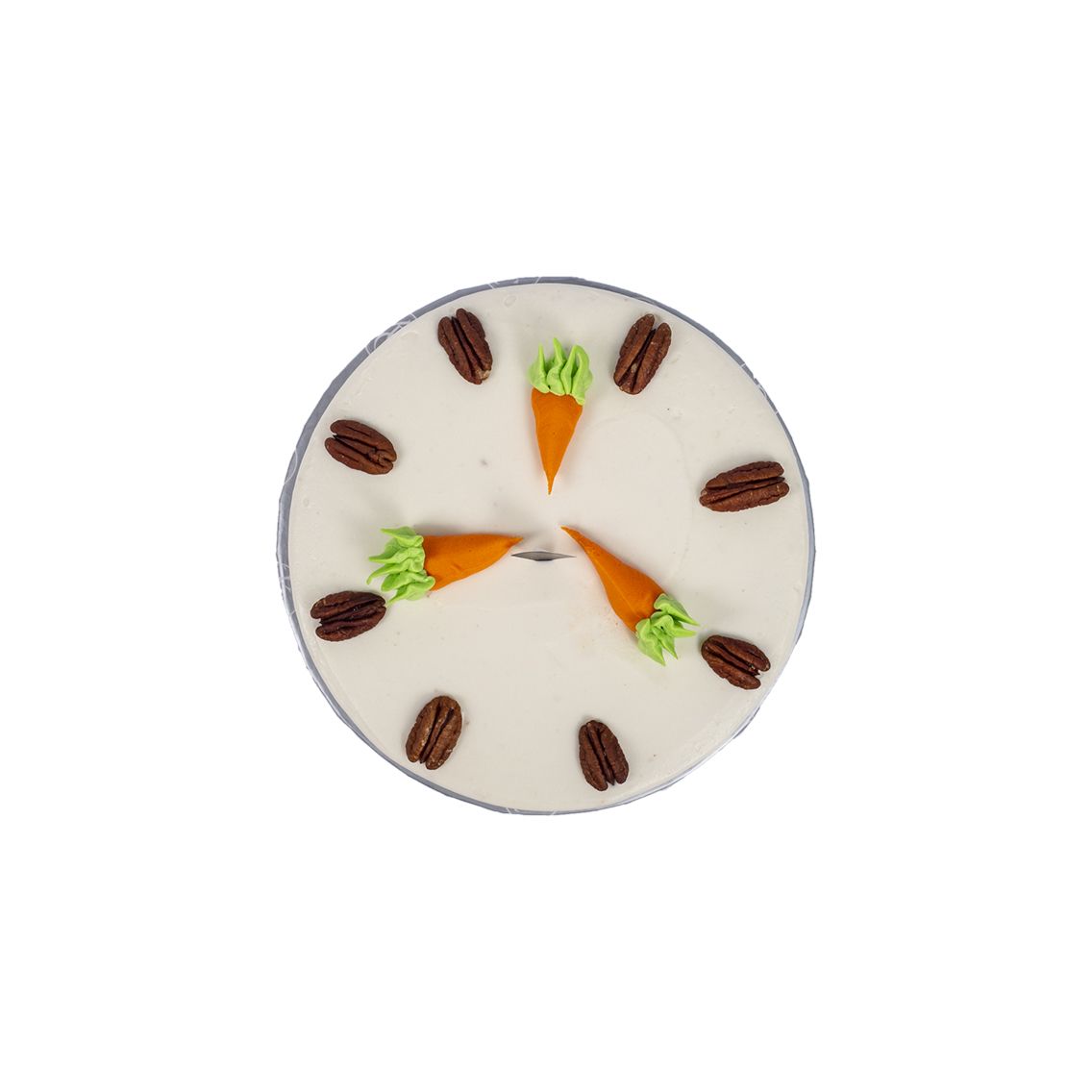 "Kitchen Cuisine Carrot Cake with cream cheese frosting, walnuts, and carrot decorations, available in Lahore, Karachi, and Islamabad"