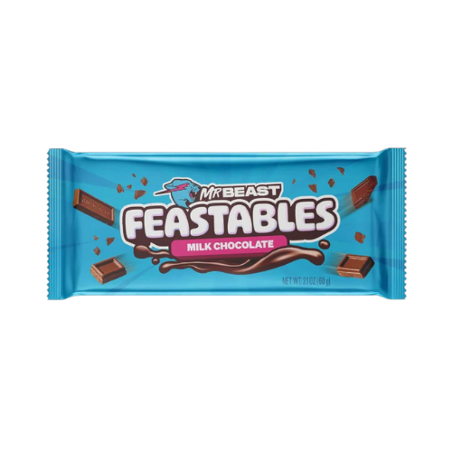 MrBeast Feastables milk chocolate bar in blue packaging