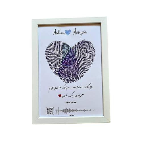 Personalized Islamic frame with fingerprint heart and custom names—ideal couple gift for Islamic weddings and anniversaries in Pakistan