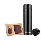 Personalized gift set with custom temperature bottle, leather wallet, and keychain for him