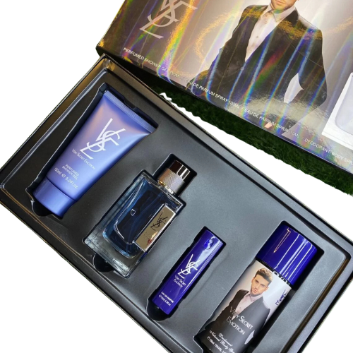 Signature men’s fragrance gift set with shower gel, perfume, pocket perfume, and body spray