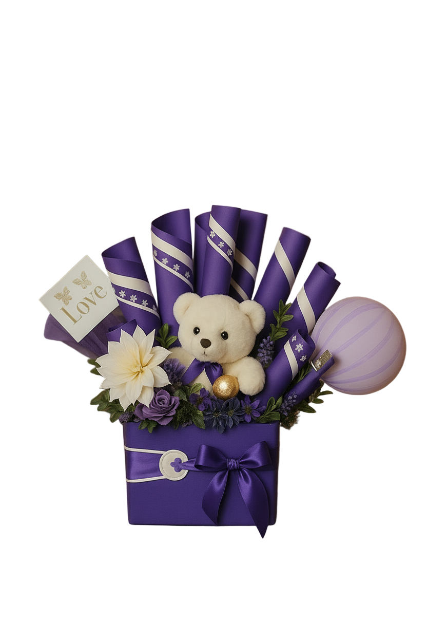 Teddy Bear Gift Box Pakistan | Romantic Purple Gift Delivery