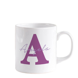 White ceramic alphabetic mug with blue letter design – stylish personalized coffee mug for gifting