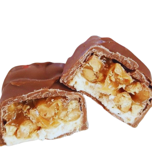 Snickers chocolate bar with caramel, peanuts, and nougat