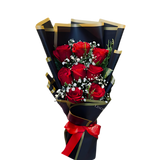 red rose with baby breathes 