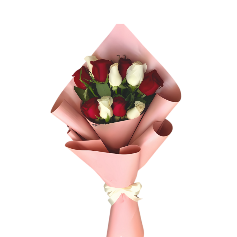 with red and white roses